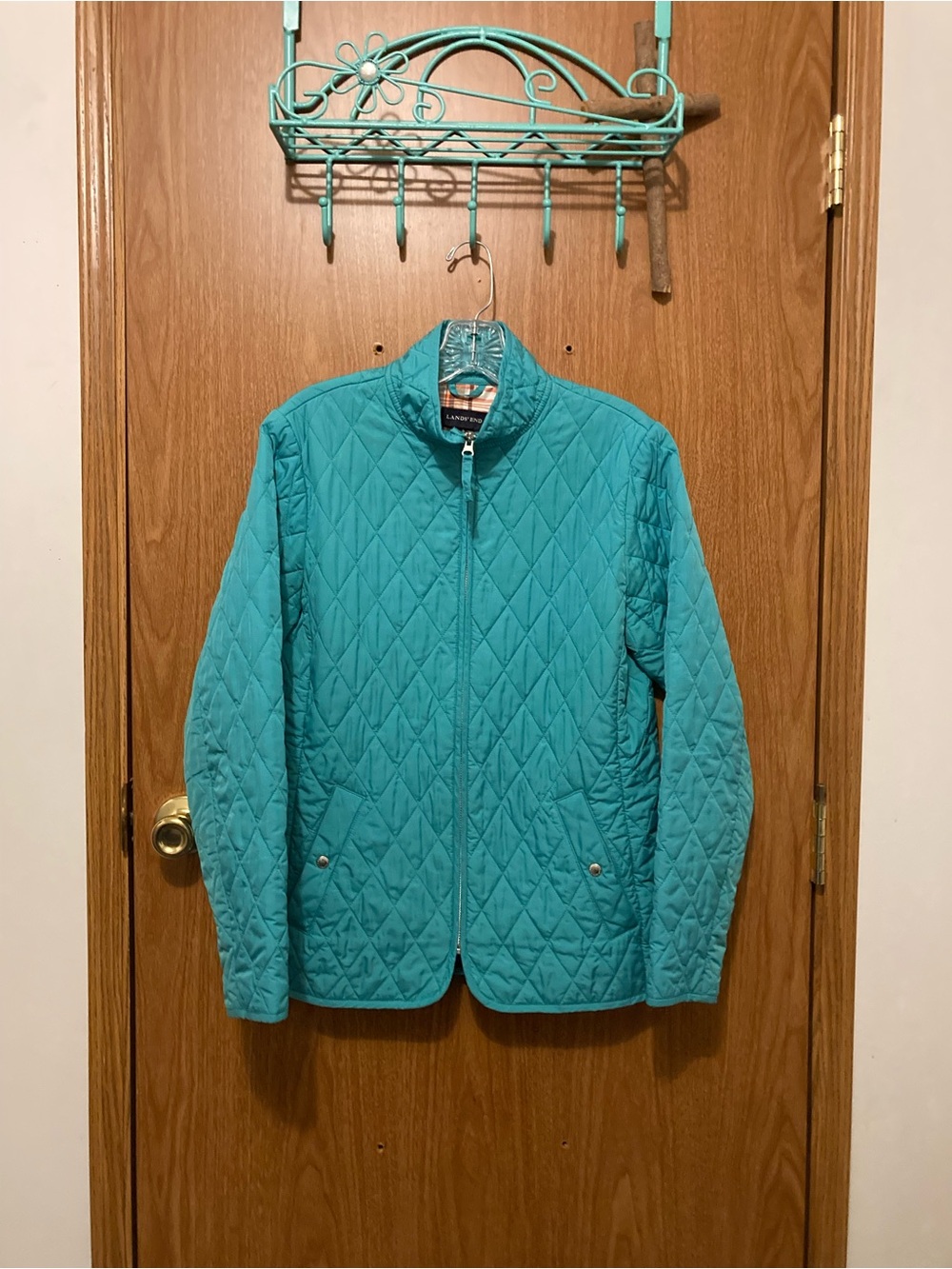 Lands' End Quilted Puffer Jacket in Teal Blue
